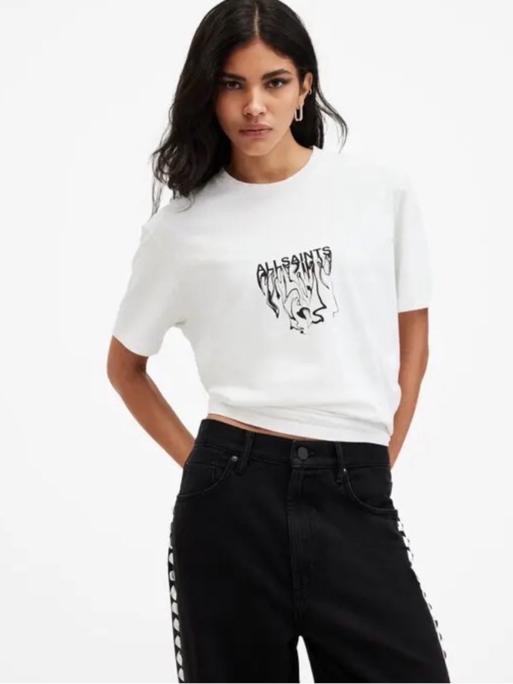 All Saints White Tee with Black Drip Logo